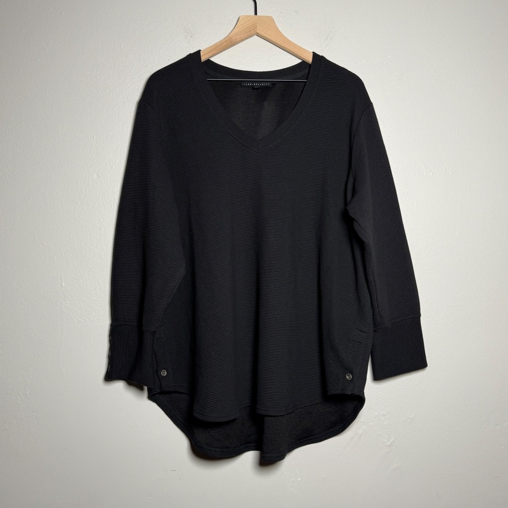 Jane + Delancey Womens Ribbed Sweater 1X Black Pullover V-Neck Minimalist‎ Soft